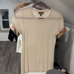 Burberry Cream T-Shirt with Signature Sleeve Accents